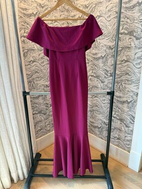 Minuet Petite Off-Shoulder Magenta Mermaid Maxi Dress